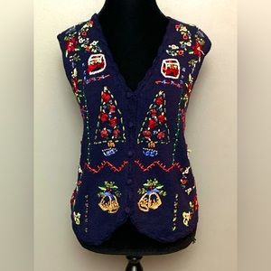 Erika Holiday Sweater Vest Button Cardigan size L